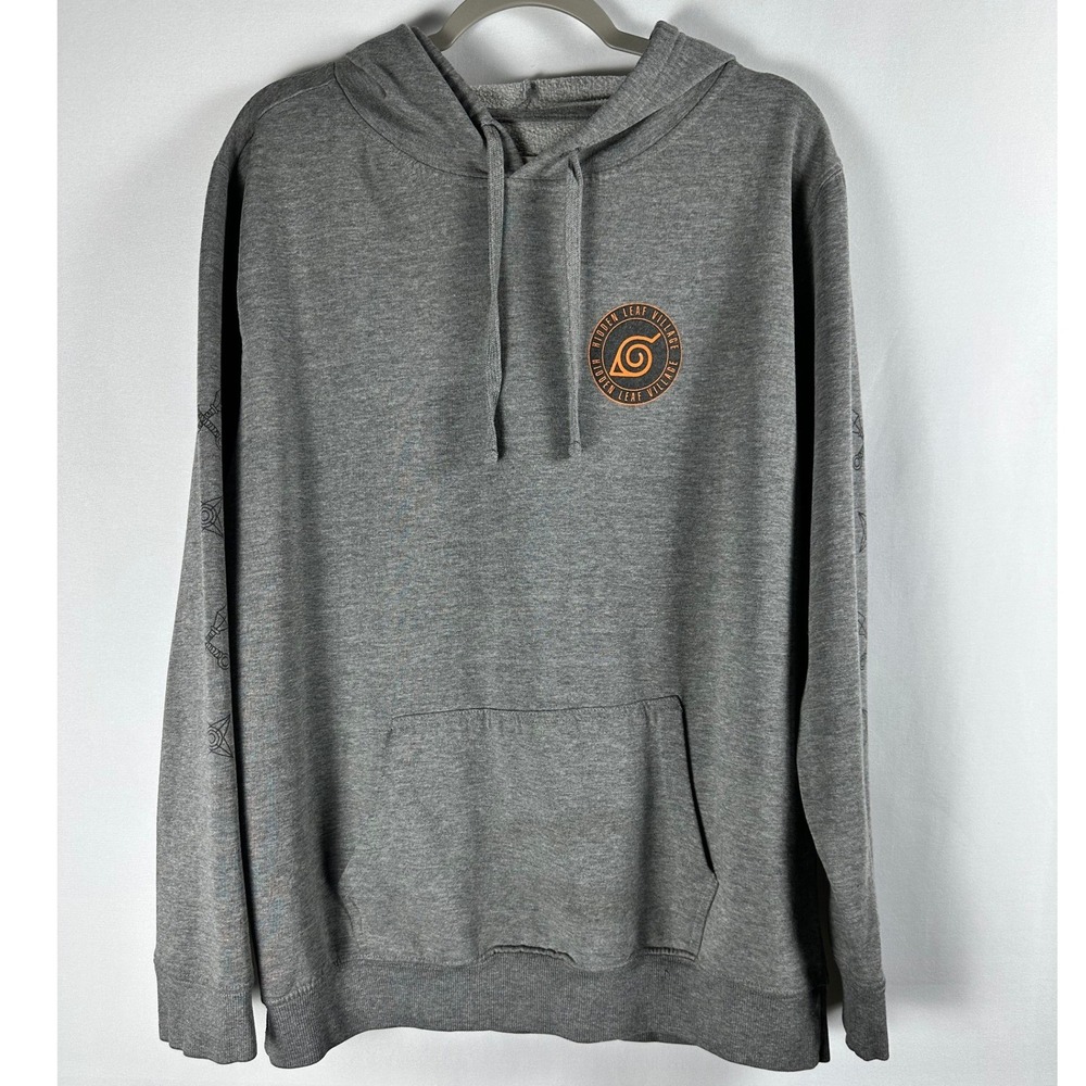 Naruto Shippuden Hoodie XL Gray Anime Hidden Leaf Village Graphic Sweatshirt
